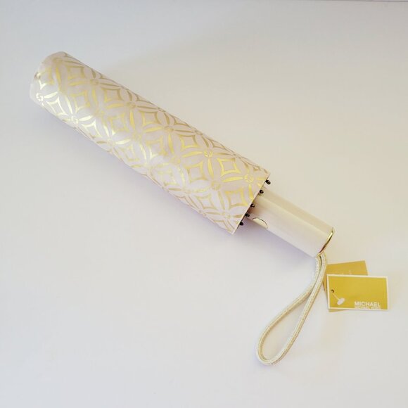Michael Kors Travel Umbrella Push Button Folding Pale Gold Multi 35F4GTFN1M - Picture 2 of 5